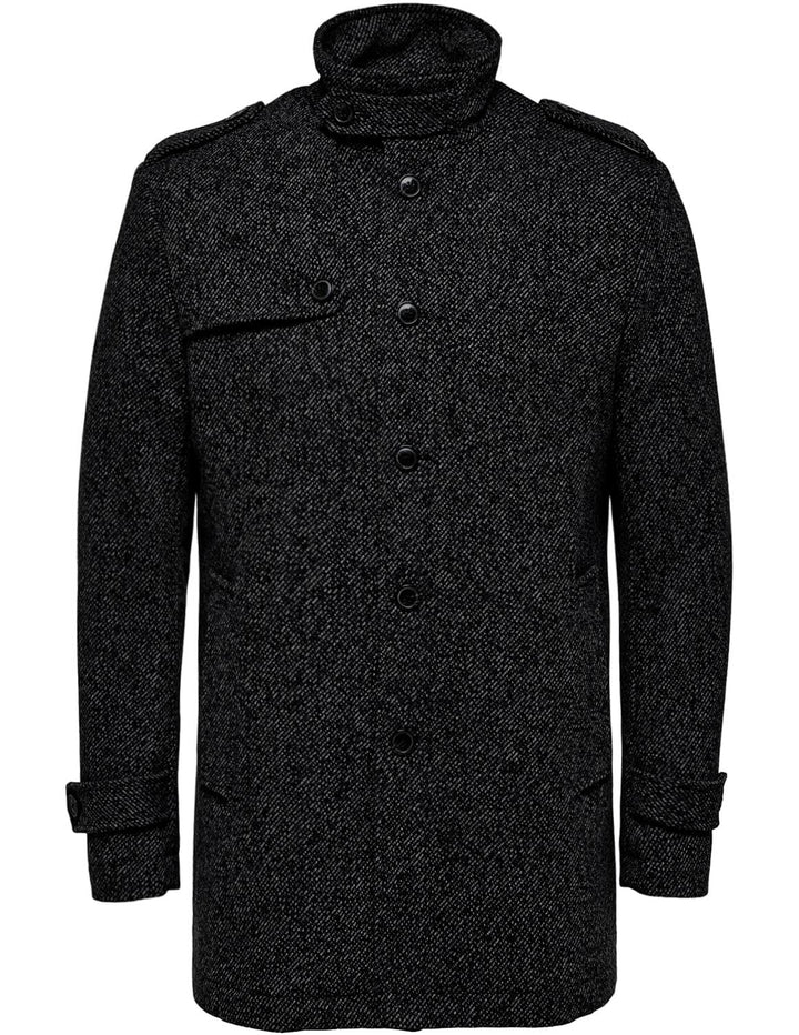 SELECTED HOMME Mantel Slhcovent Wollmantel Wintermantel Einreiher Herrenmantel M Schwarz/Weiss, M Sc