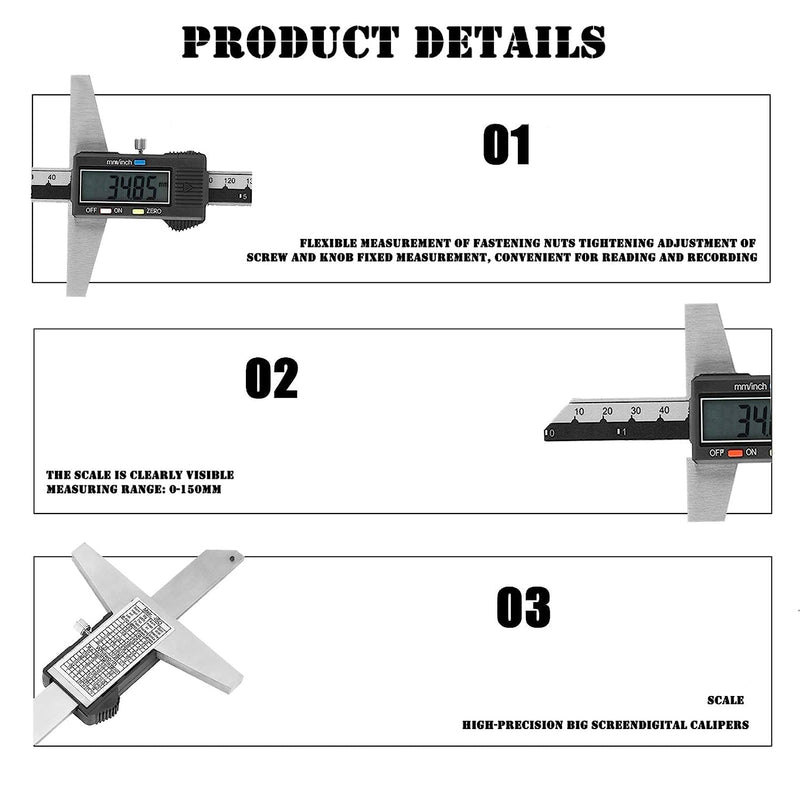 Digital Messschieber, 0-150mm Schieblehre Messwerkzeuge 0,01 mm Hochgenauer Edelstahl Digitaler Tief