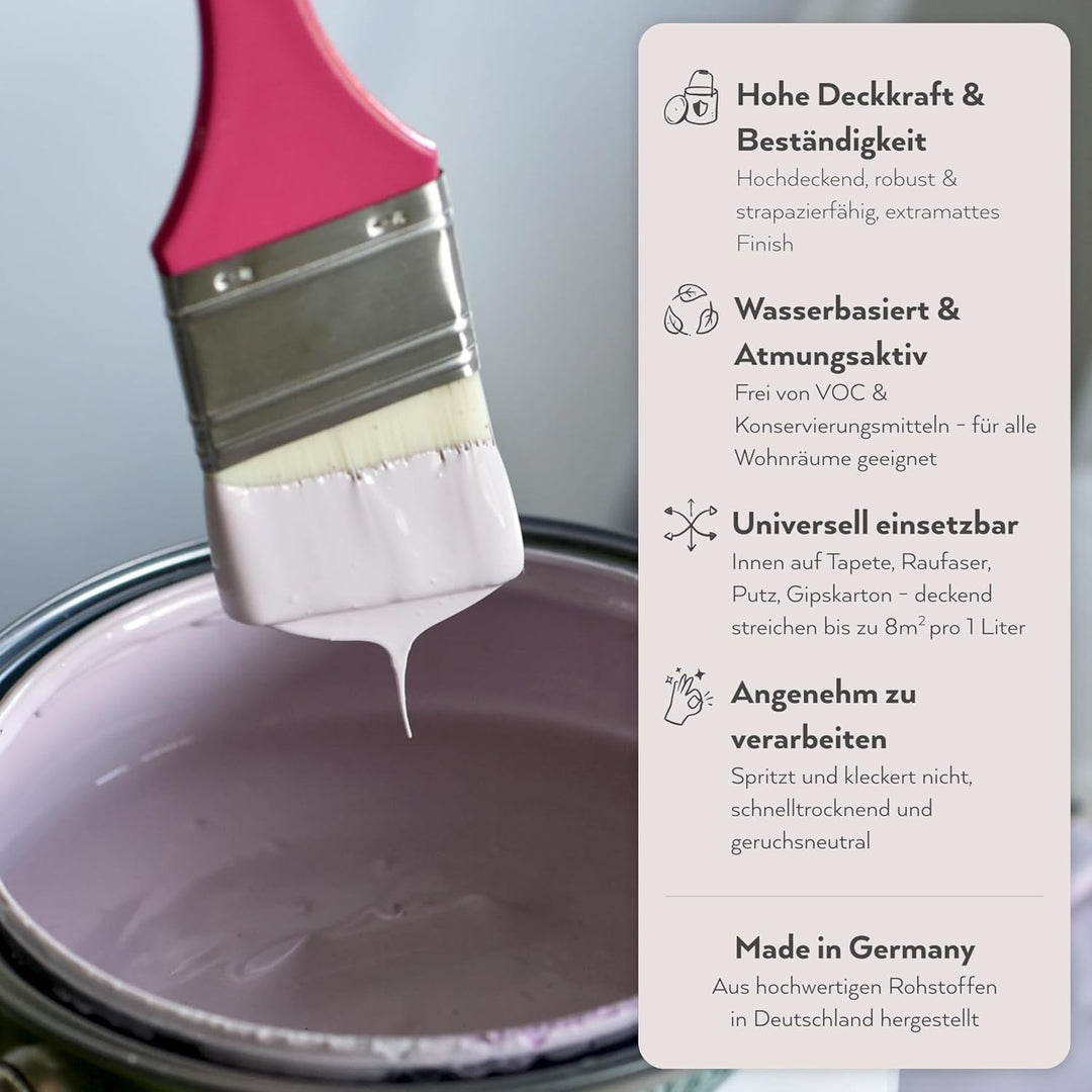 MissPompadour edelmatte Wandfarbe Grün mit Grau 1L - sehr hohe Deckkraft - geruchsneutrale, spritzfr