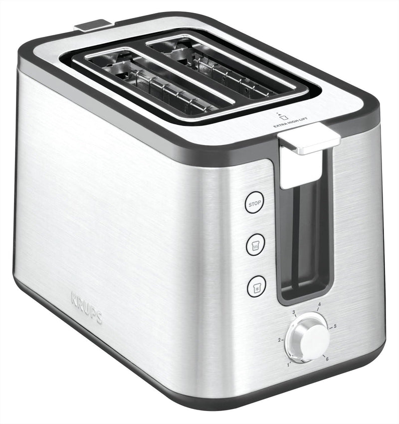 Krups KH442D Control Line Premium Toaster | Edelstahl | 2 kurze Schlitze für 2 Scheiben | Brötchenau