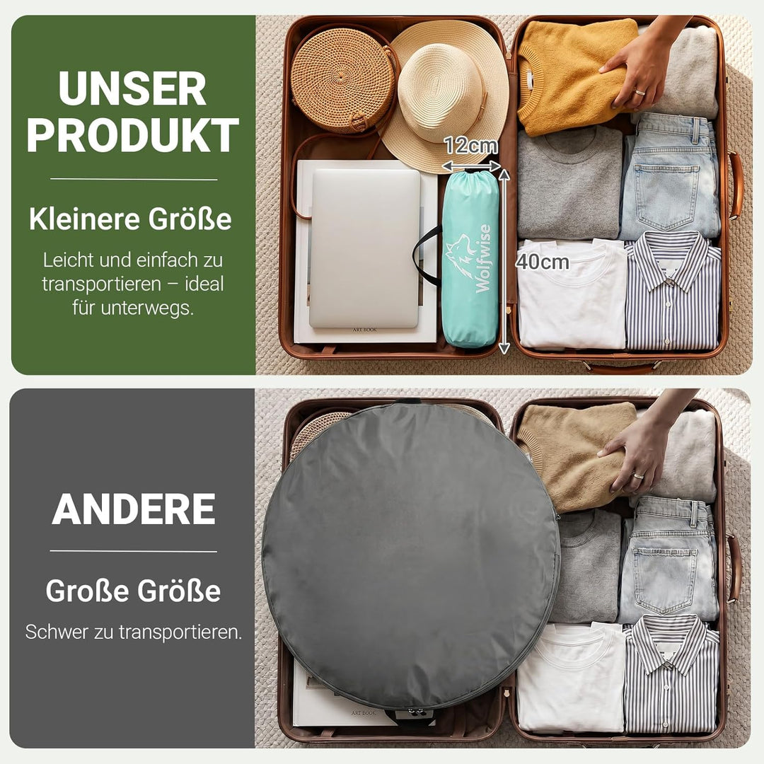 Wolfwise grosse Strandmuschel UV Schutz für 3-4 Personen, Strandzelt grosszügig mit Sonnenschutz UPF