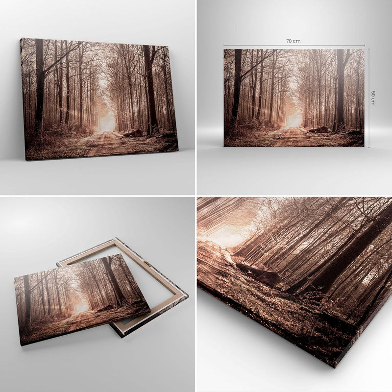 Bilder auf Leinwand Wald Strasse Baum Leinwandbild mit Rahmen 70x50cm Wandbilder Dekoration Wohnzimm