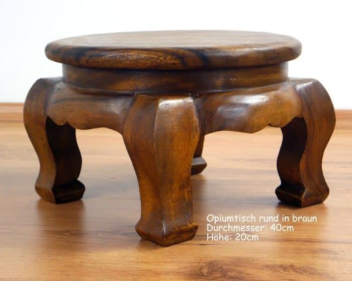 livasia Runder Opiumtisch, Beistelltisch aus Massivholz, Couchtisch, Nachttisch Braun 40cm, Braun 40