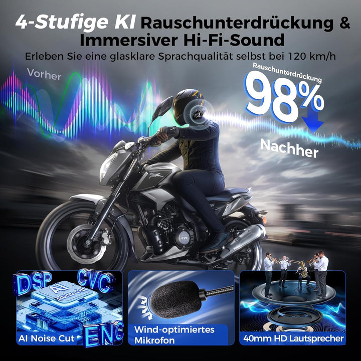 Moman CPX Motorrad Headset - 24 Motorräder Mesh Intercom, Helm Kommunikationssystem 2000M mit Multit
