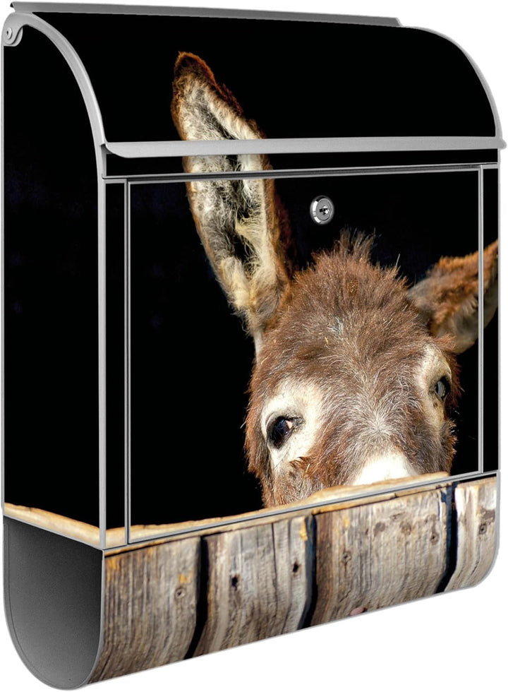 banjado® Design Briefkasten mit Motiv Esel 39x47x14cm &amp; 2 Schlüssel - Briefkasten Stahl Silber mit Z