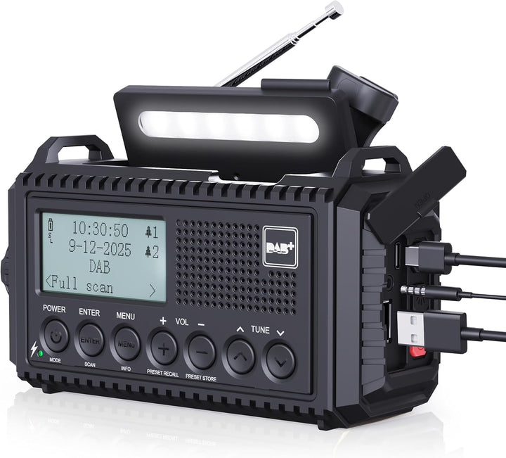 DAB/DAB+/UKW Digitalradio mit Eingebaute 5000mAh Akku Solar Radio Notfallradio mit USB Handyladefunk