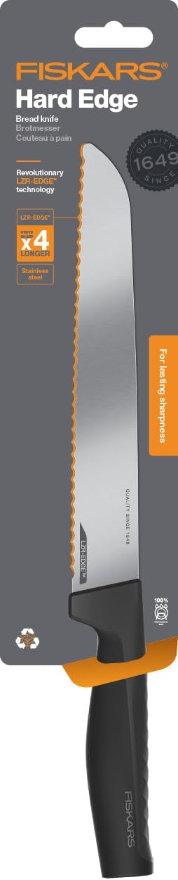 Fiskars Brotmesser, Hard Edge, Elegantes Design, Gesamtlänge: 35,1 cm, Rostfreier Stahl/Kunststoff,