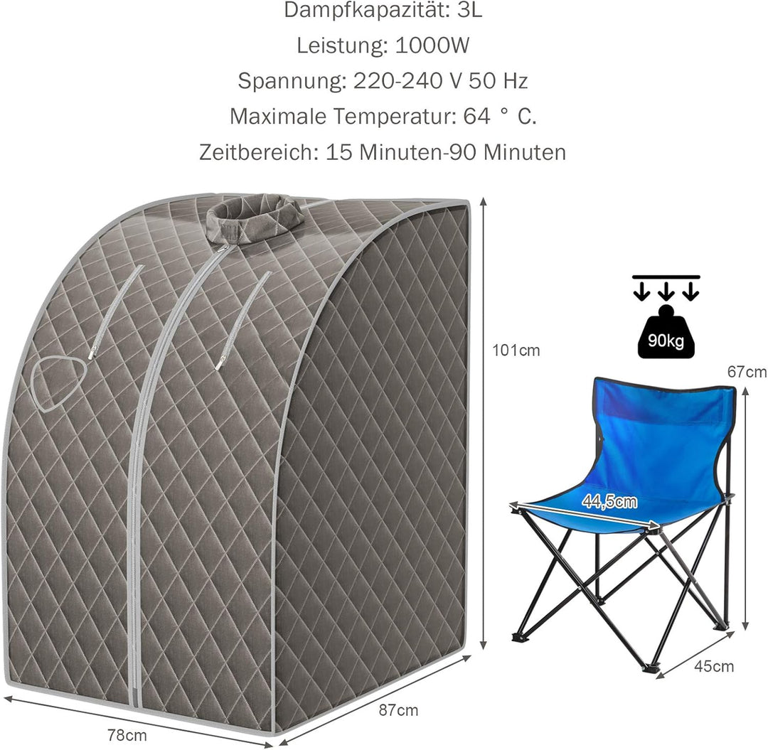 COSTWAY 3L Mini Dampfsauna mit Zerstäubungsfunktion, Heimsauna mit Fernbedienung, Wärmekabine mit ei