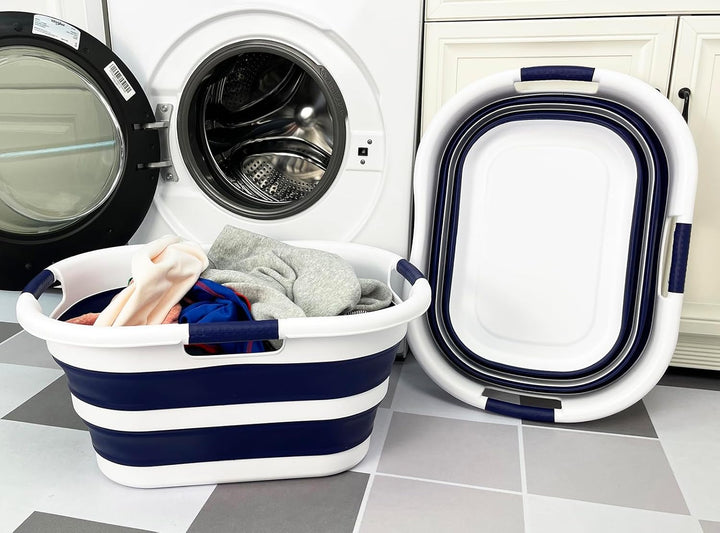 SAMMART 40L Set of 2 Collapsible Plastic Laundry Hamper - Foldable Pop Up Storage Container/Organize