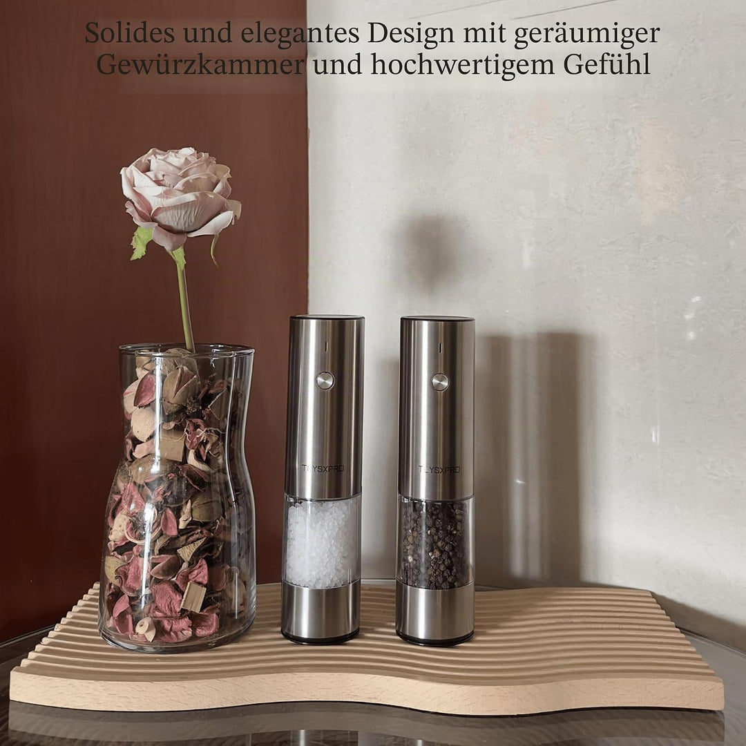 Salz und Pfeffermühle Elektrisch 2er Set, USB Wiederaufladbar, Einstellbarer Grobheit Gewürzmühle, P