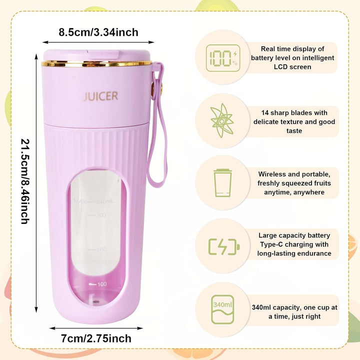 Tragbarer Mixer, Mini-Mixer, USB-C Wiederaufladbarer Persönlicher Mixer für Smoothie und Shakes, 340
