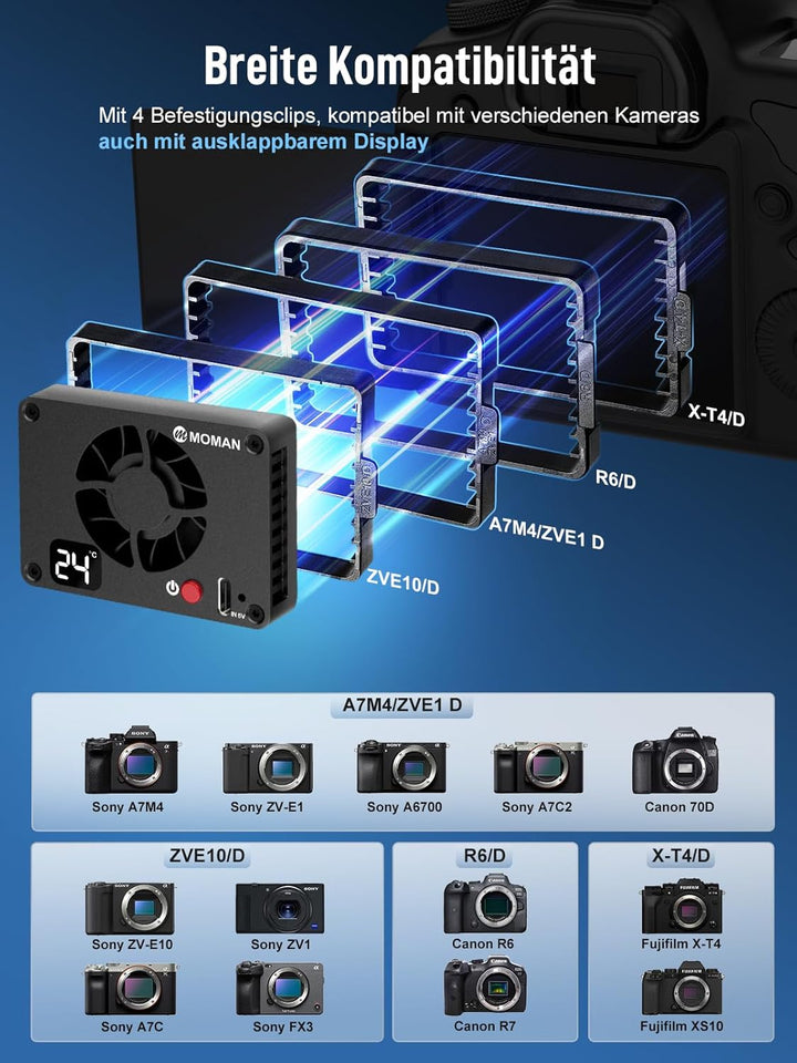 Camera Cooling Fan, Moman Halbleiter Kühlsystem für Kameras mit Aufladen vom Typ C & Anzeigebildschi