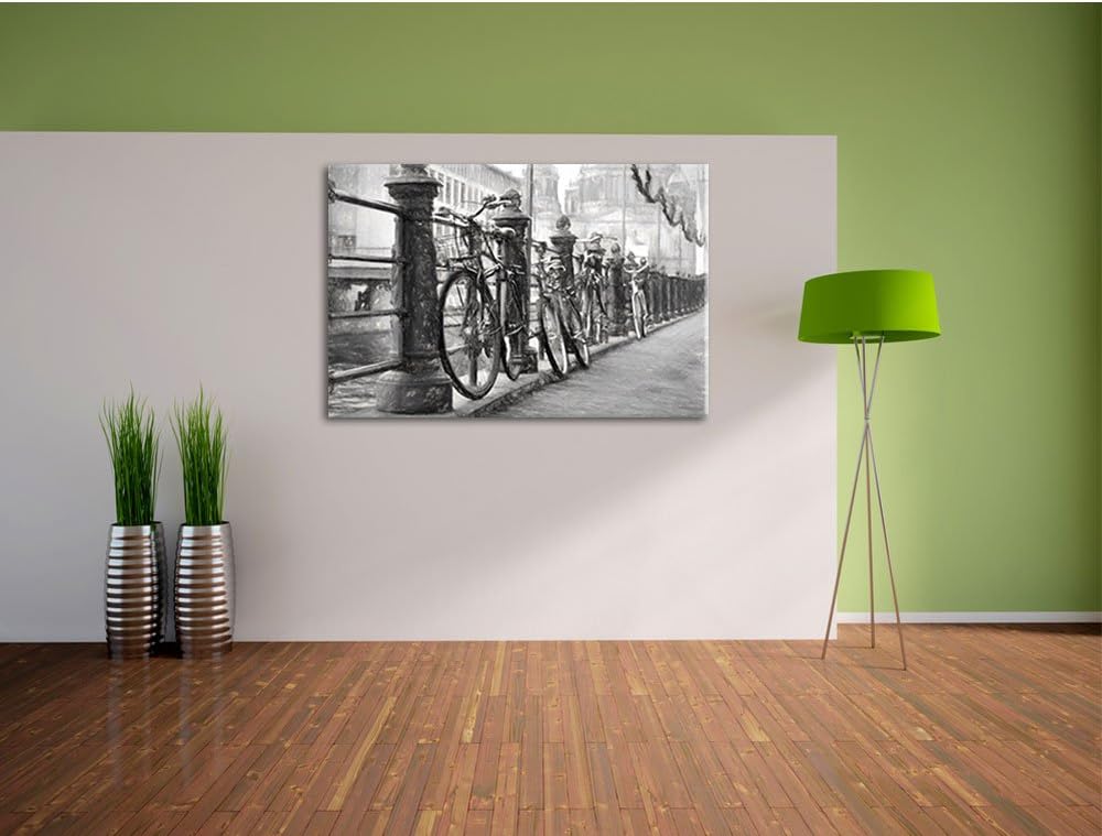 Pixxprint Fahrräder am Kanal 100x70cm Leinwandbild Wandbild Kunstdruck, 100x70