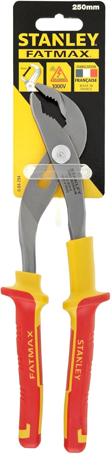 Stanley Wasserpumpenzange Maxsteel VDE (Spannungen bis 1.000 V, Bi-Material Handgriff, Qualitätsstah
