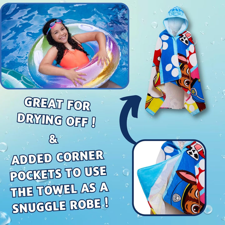 PAW Patrol Kapuzenhandtuch, 100% Baumwolle, Skye Chase Poncho, Kinder-Strandtuch, Jungen-Badetuch, M