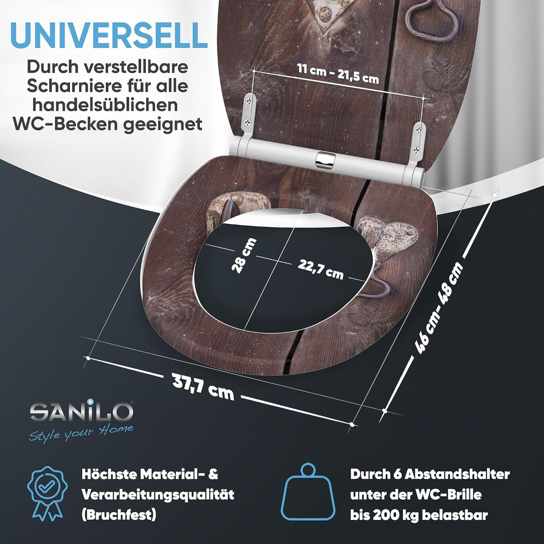 Sanilo WC Sitz mit Absenkautomatik &amp; Quick-Release aus Holz, Türschloss