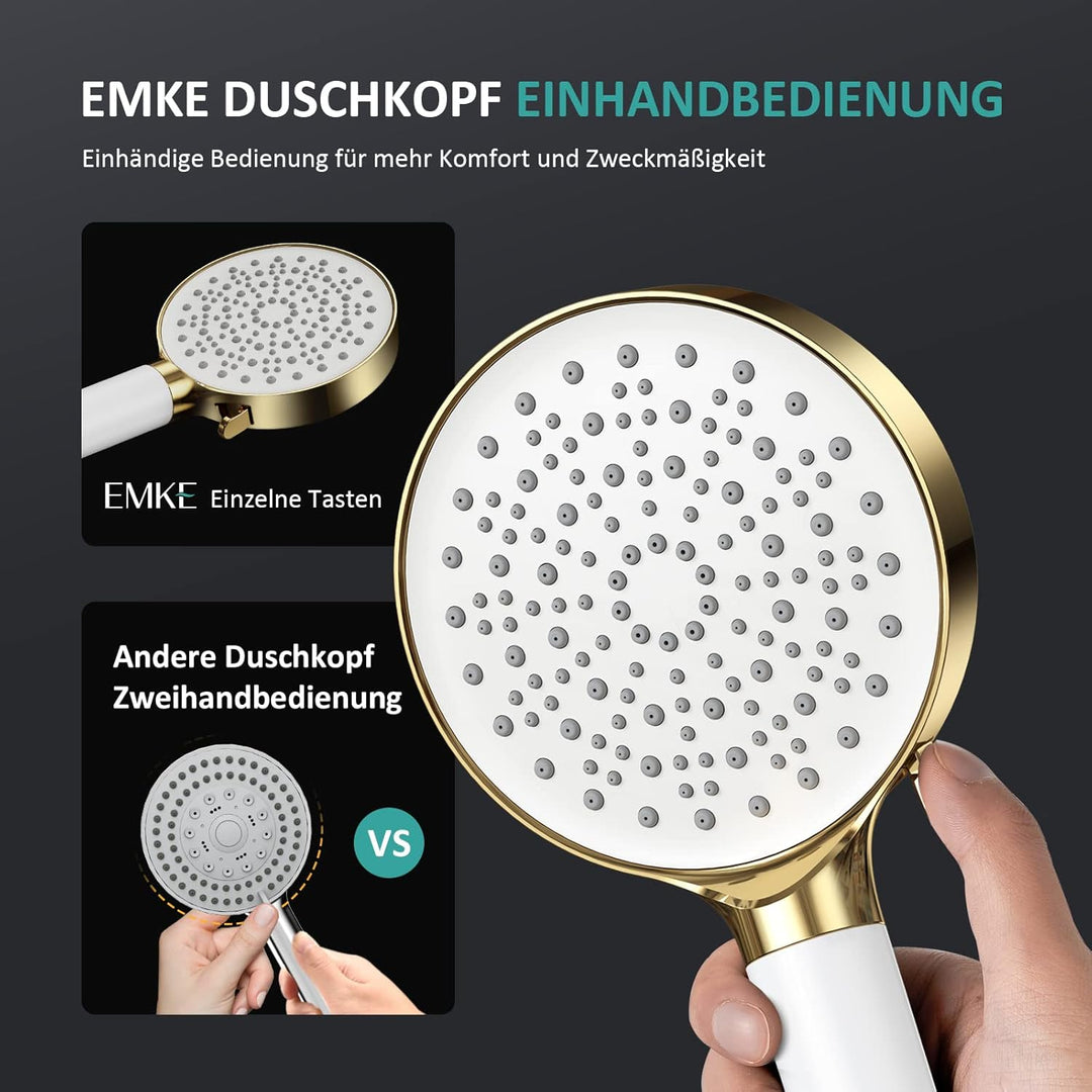 EMKE Duschkopf mit Schlauch, Wassersparender Duschkopf druckerhöhend mit Filter, 1.5m Schlauch und H