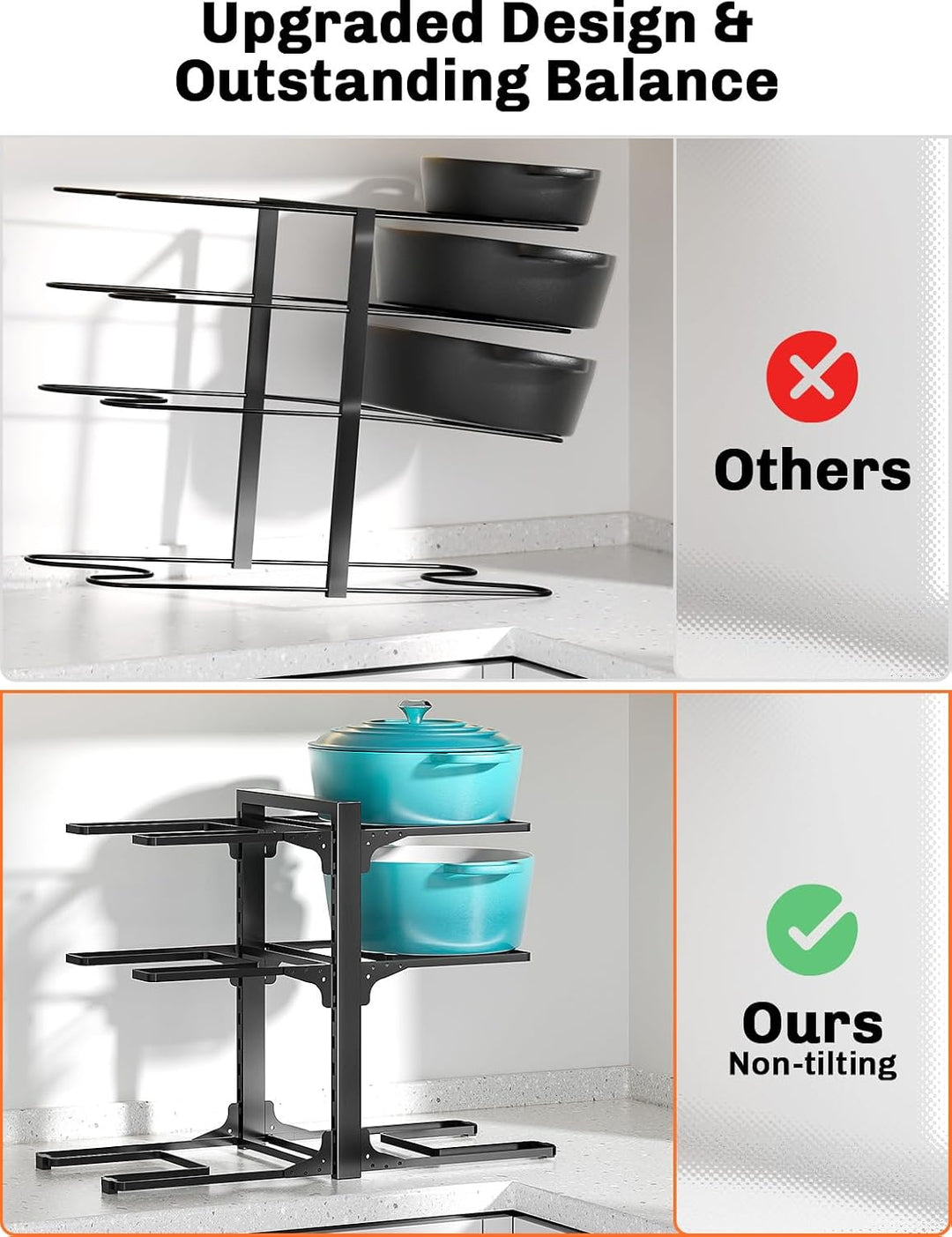 MUDEELA Topf- und Pfannen-Organizer, vertikal 35 cm hoch, 6 verstellbare Ebenen, robuster Küchenschr