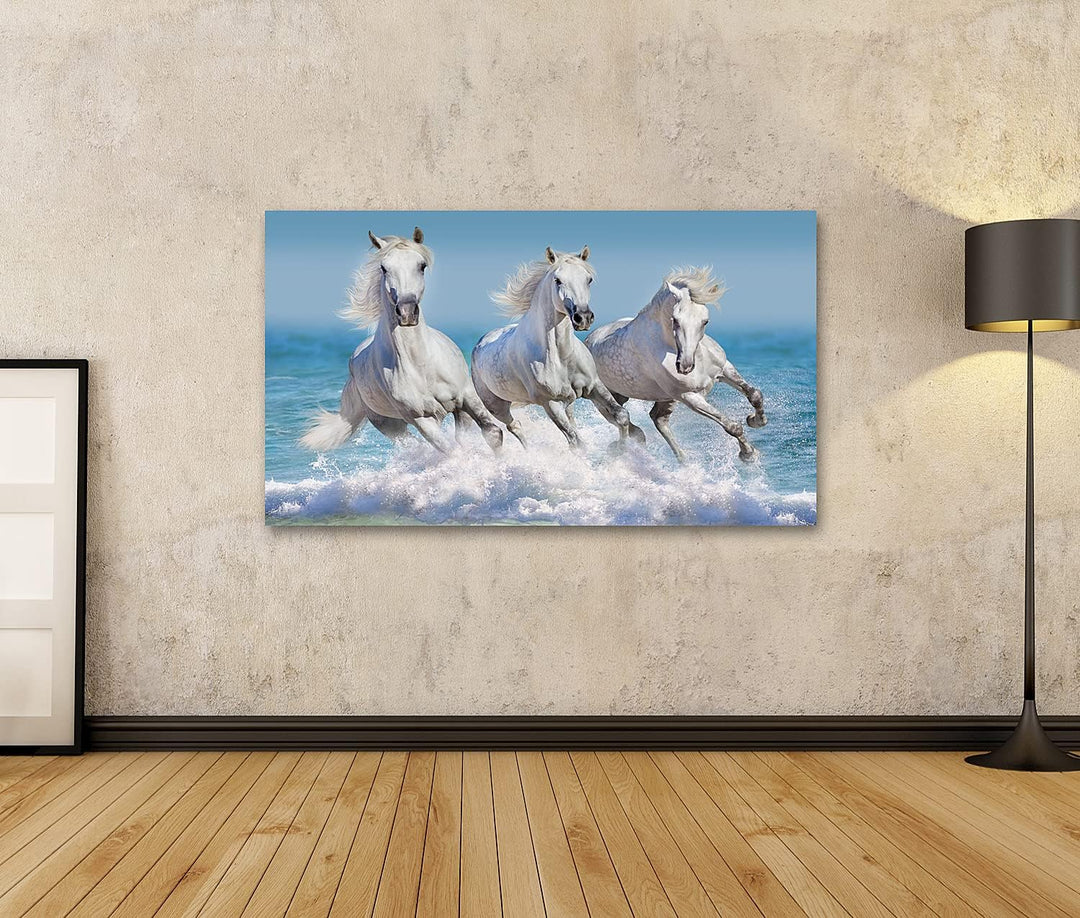 islandburner Bild auf Leinwand Pferde Wasser Weisses Pferd Herde Kinderzimmer Reiten Bilder Wandbild