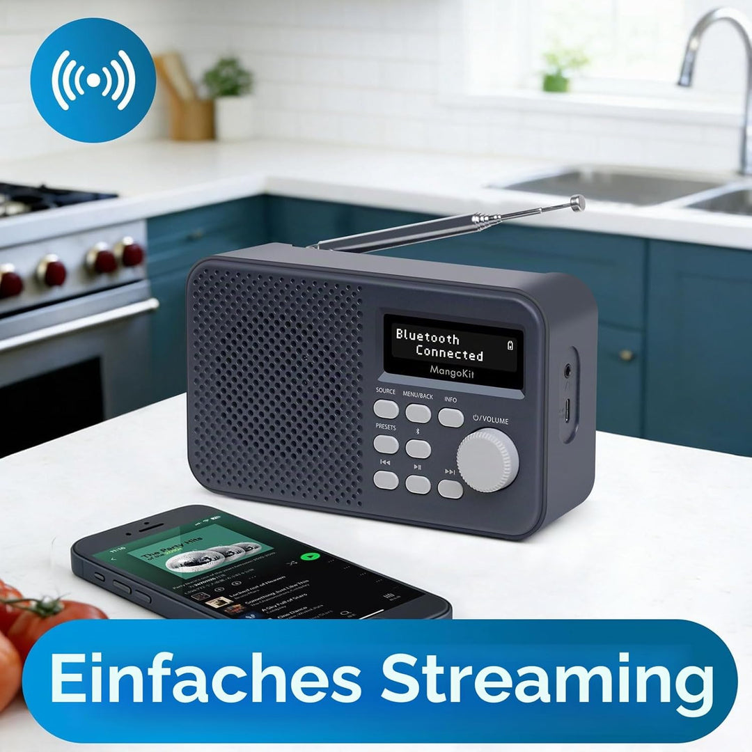 MD2 PLUS Tragbares DAB/DAB+/UKW Digitalradio,Bluetooth-Streaming,40 Speicherplätze,Klares Display,Ko