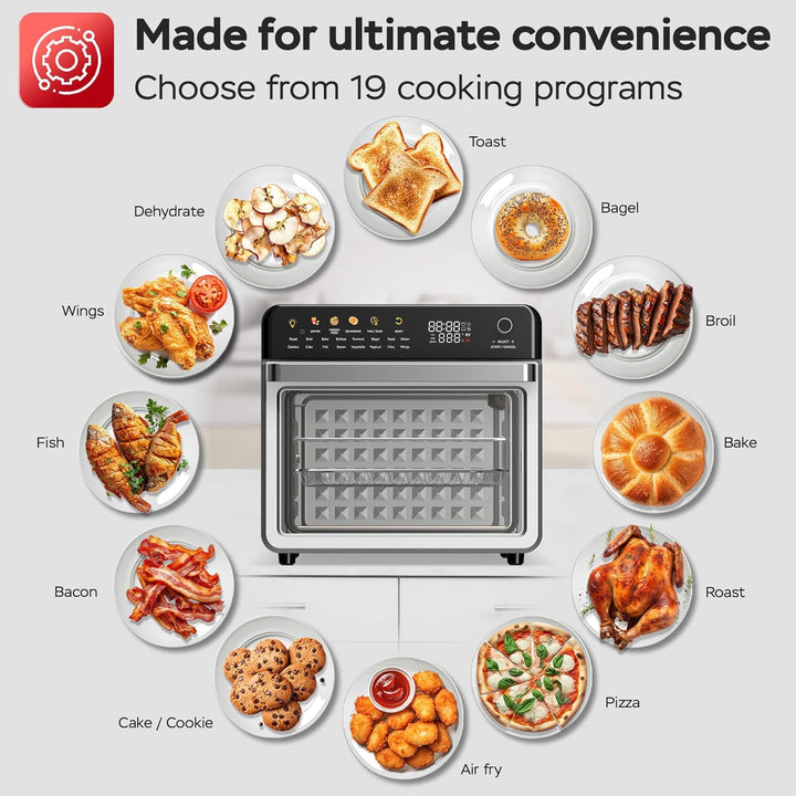 TurboTronic Multi-Smart-Ofen - 19in1 Heissluftofen & Heissluftfritteuse 2100W Power 34L bis 0,5 kg P