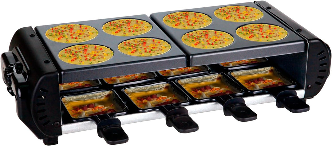 Syntrox Germany Raclette Liestal, 8 Personen, 8 Pfännchen, 4 Grillplatten/heisser Stein, antihaftbes