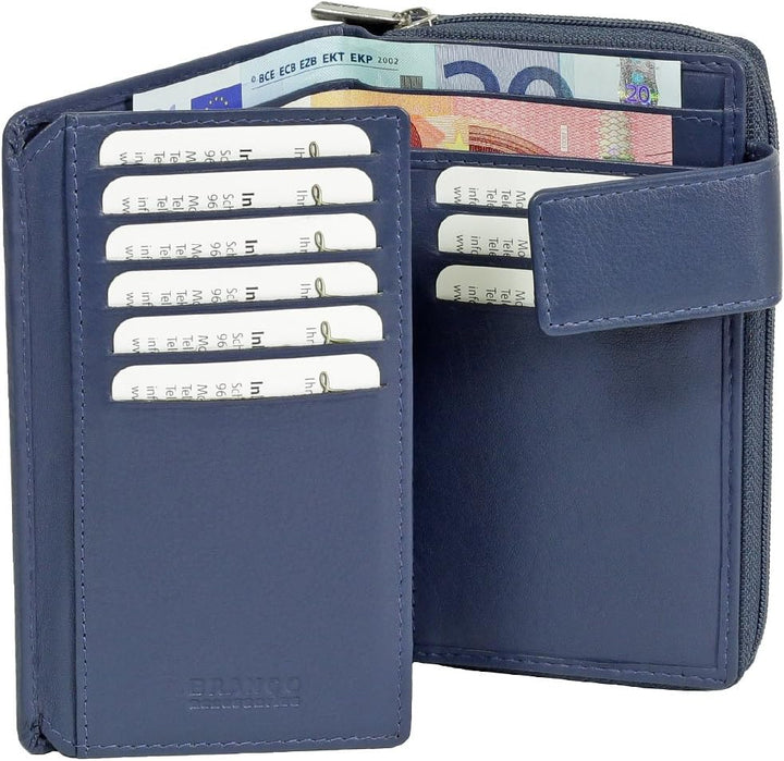 Branco Leder Geldbörse Portemonnaie Damenbörse Damen Lang Geldbeutel Blau, Blau