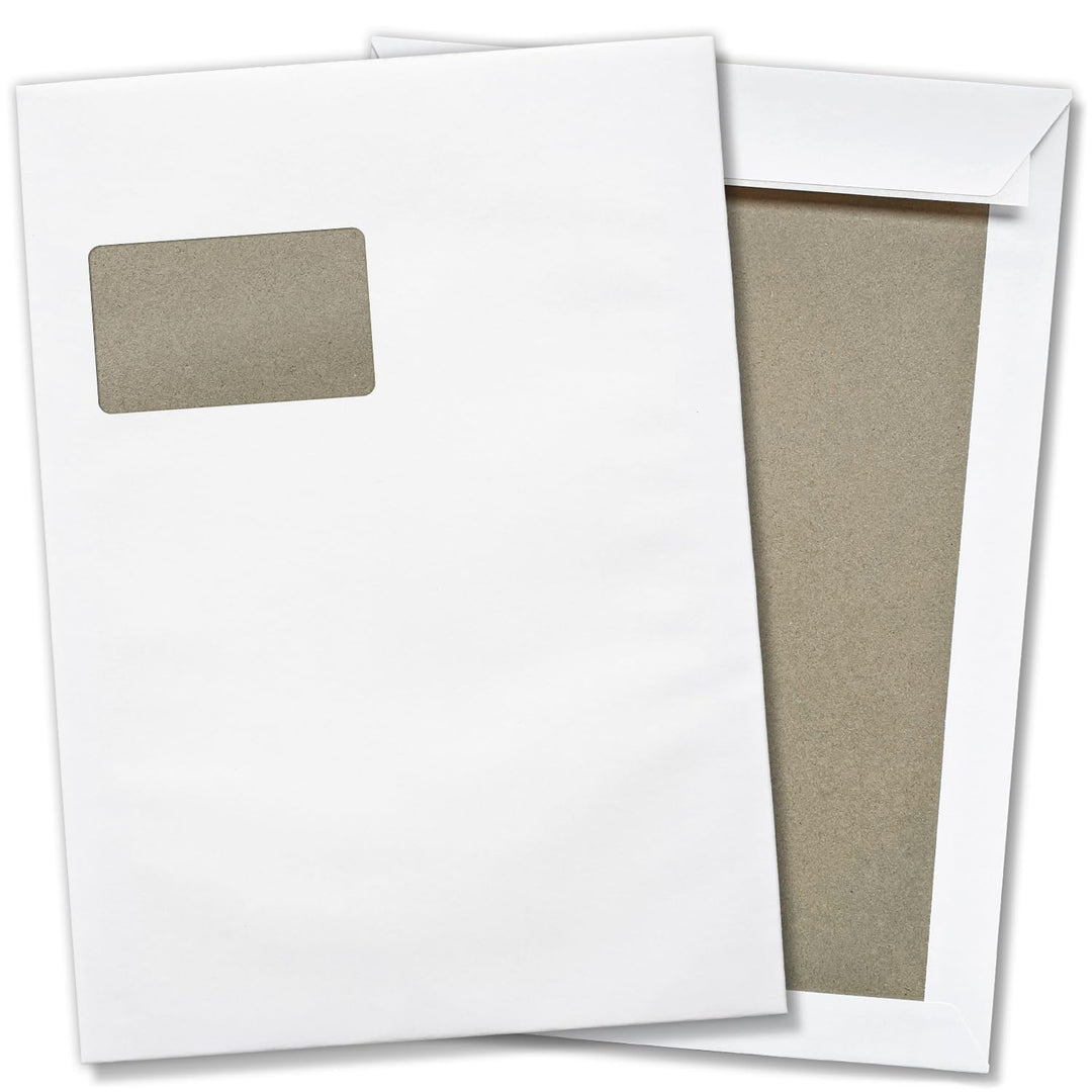 Briefumschläge mit Fenster DIN C4 weiss Papprückwand | 25 Stück | selbstklebend | Versandtaschen PRE