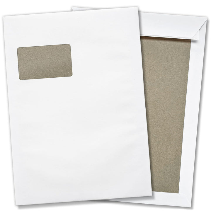 Briefumschläge mit Fenster DIN C4 weiss Papprückwand | 25 Stück | selbstklebend | Versandtaschen PRE