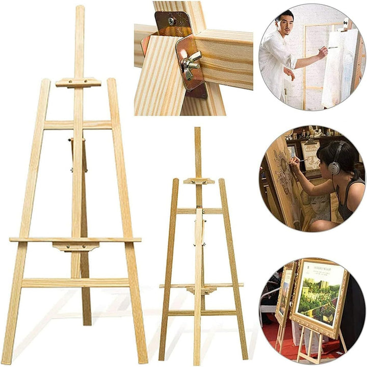 Grosse Holz-Atelierstaffelei, 150cm Höhenverstellbare Kiefernholz-Dreibein-Staffelei für Malerei – F