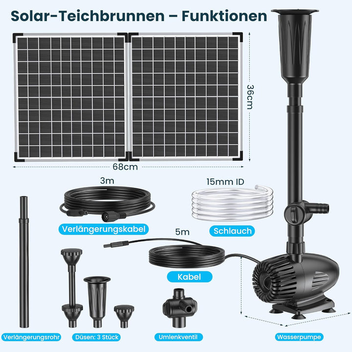 Biling 50W Solarbrunnen für Draussen mit 3 Düsen, 2100L/H Solar Springbrunnen für Aussen Grosse Gart