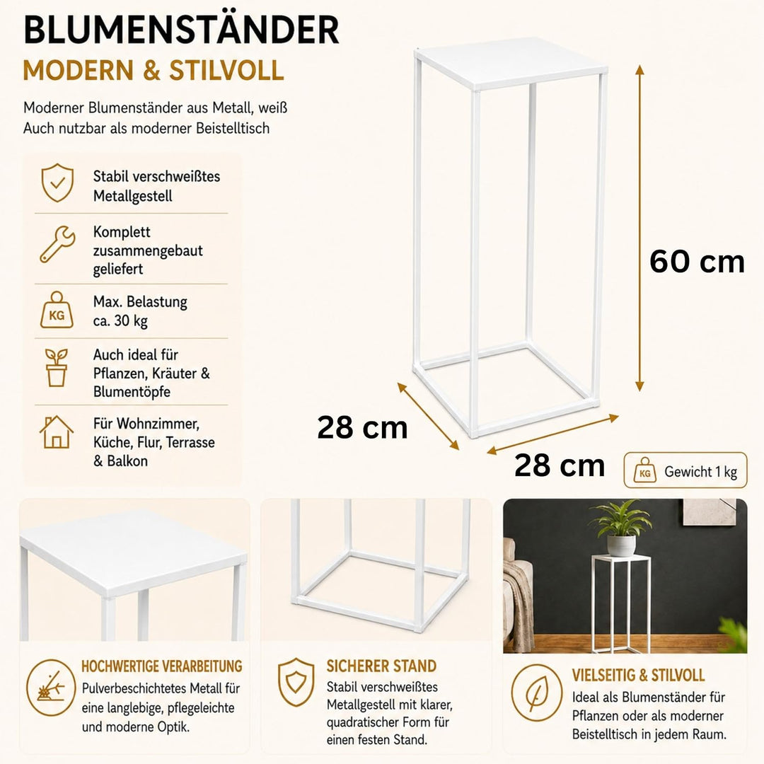 DanDiBo Blumenhocker Metall Weiss Eckig 50 - 70 cm Blumenständer Beistelltisch 96482 Blumensäule Mod