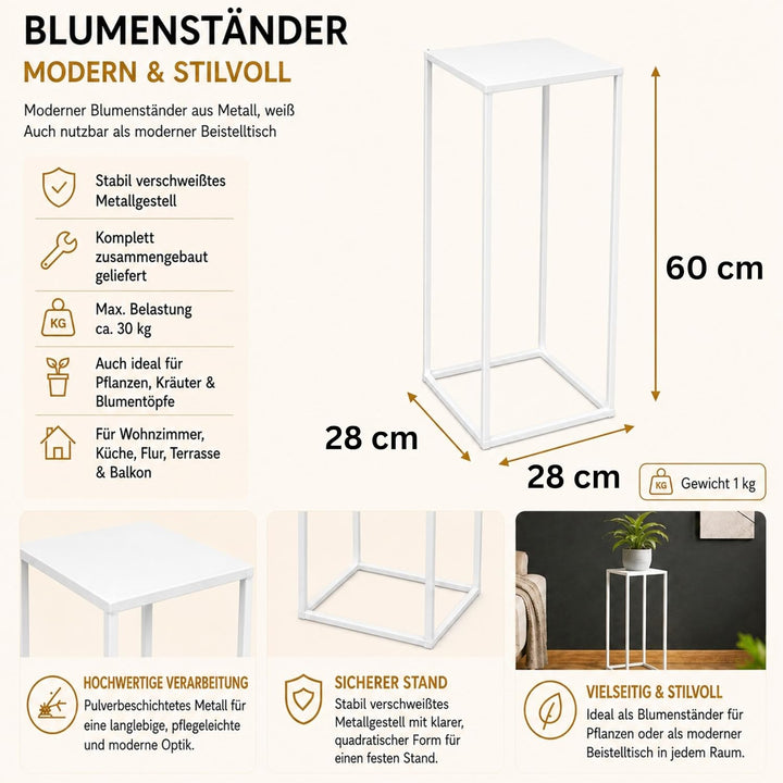 DanDiBo Blumenhocker Metall Weiss Eckig 50 - 70 cm Blumenständer Beistelltisch 96482 Blumensäule Mod