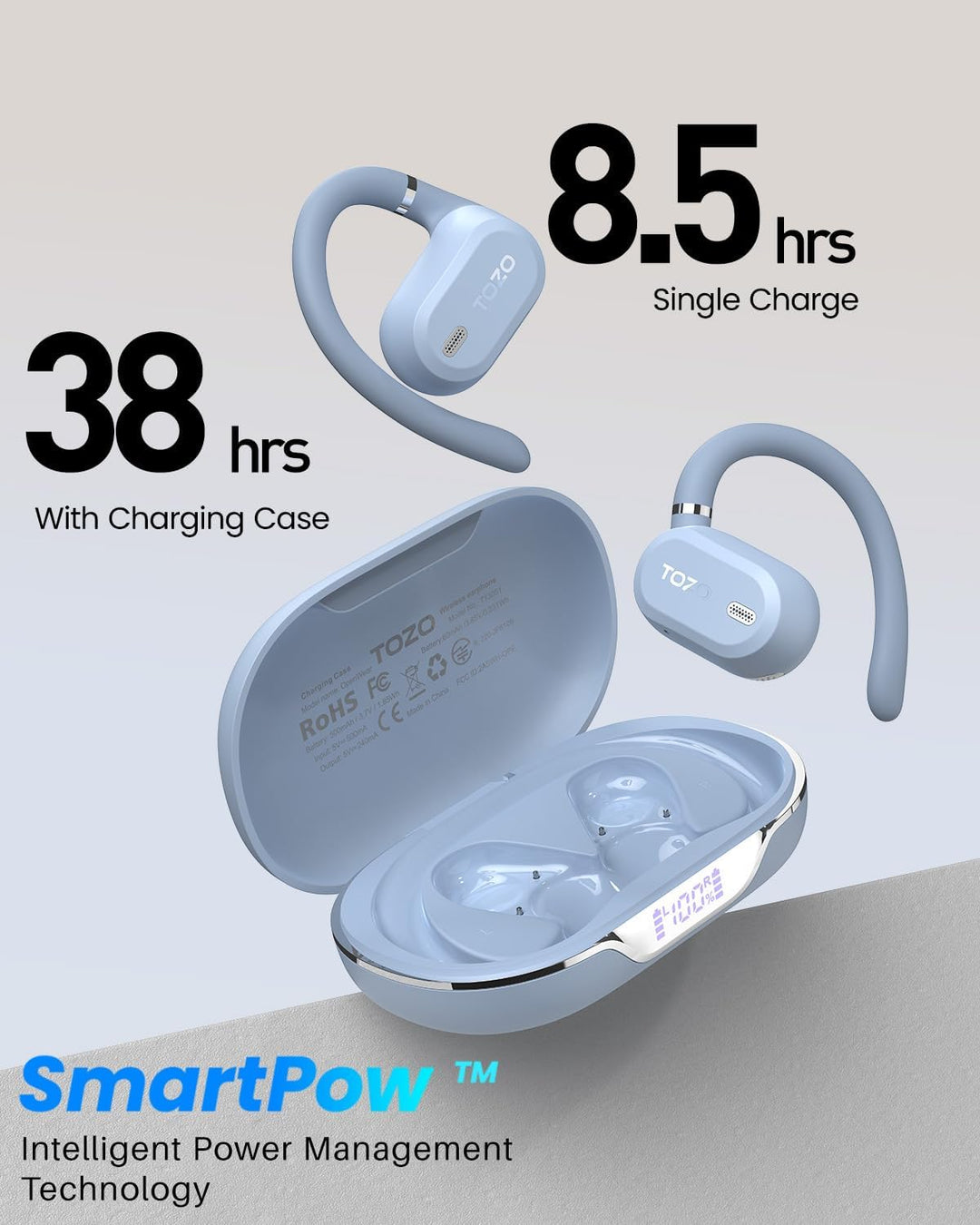 TOZO OpenWear Kabellose Bluetooth-Kopfhörer, ENC-Anrufe, 14,2mm Treiber, 38 Std Wiedergabe,LED-Anzei
