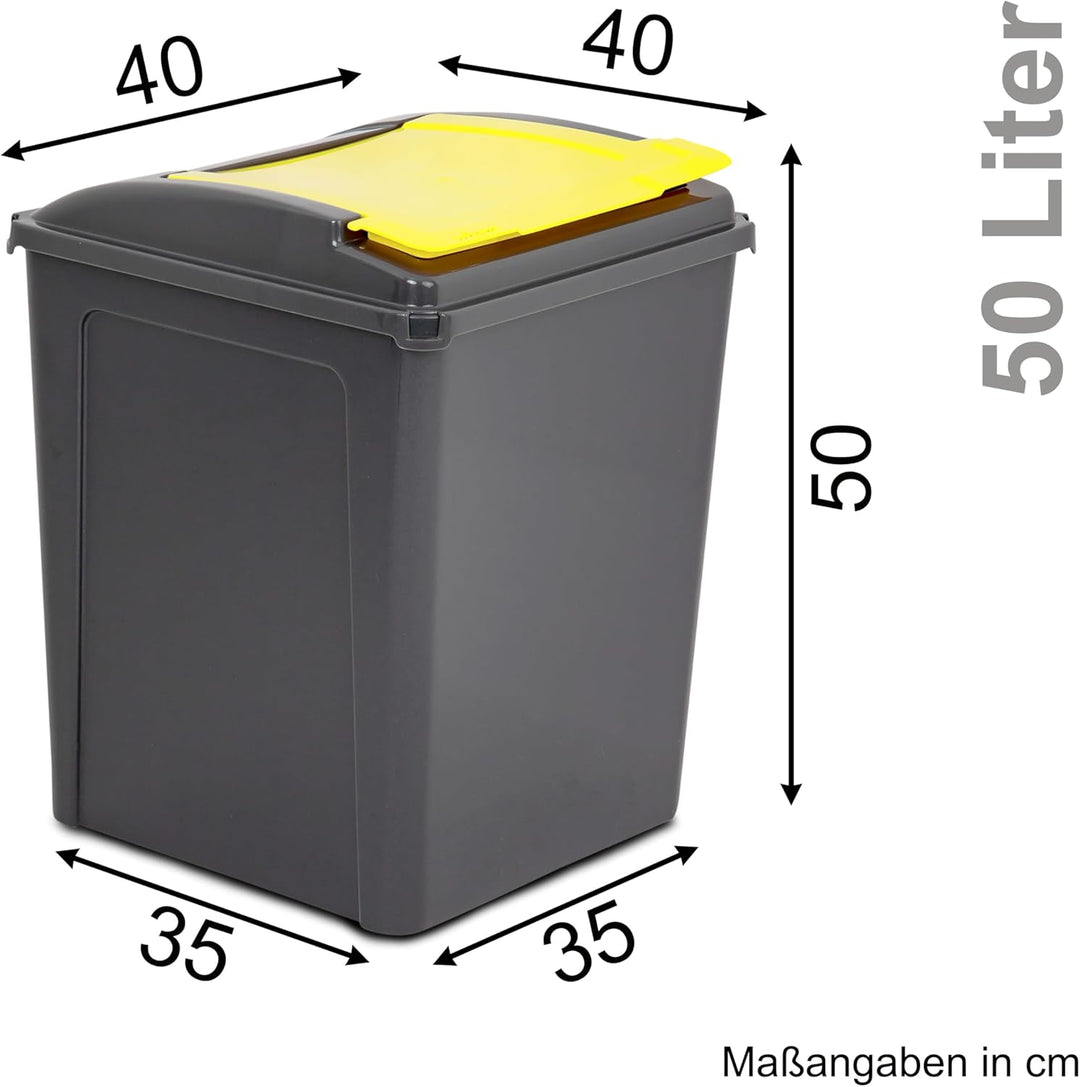 50 Liter Mülltonne Schwarz-Gelb, Mülleimer Küche, Mülltrennsystem, Abfalleimer Küche, Mülleimer 50l,