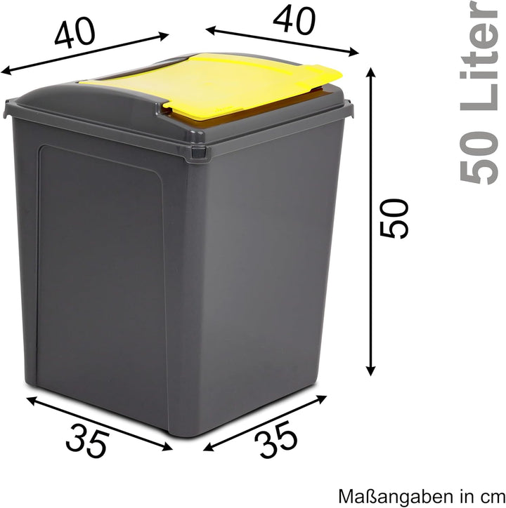 50 Liter Mülltonne Schwarz-Gelb, Mülleimer Küche, Mülltrennsystem, Abfalleimer Küche, Mülleimer 50l,