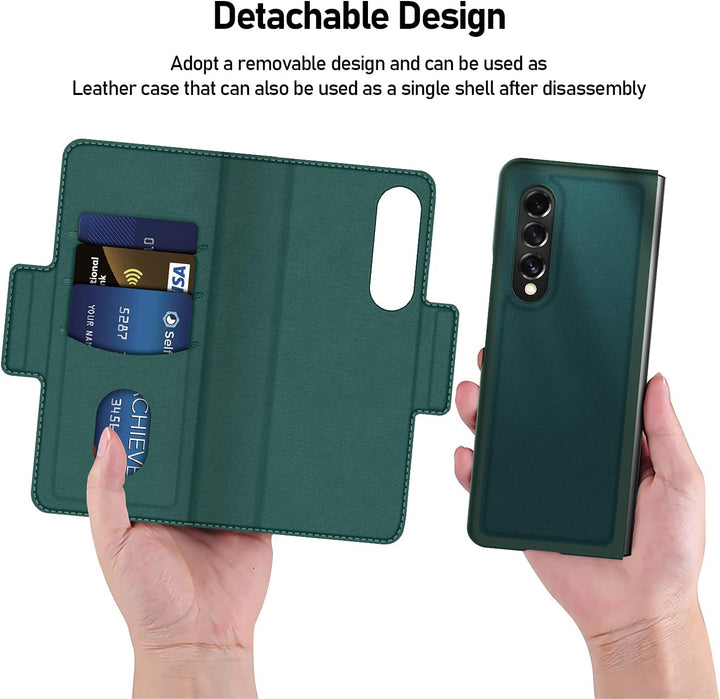 CENMASO Für Galaxy Z Fold 3 Hülle, [RFID Blockierung] 3-in-1 Magnetisch Geldbörse Kartenfach Leder H