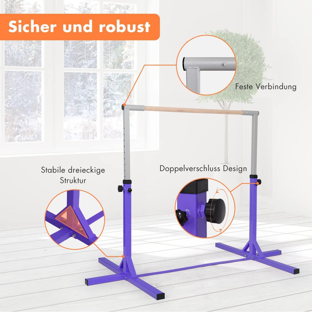 DREAMADE Gymnastik Turnreck Kinder, Reck Indoor, Reckstange Höhenverstellbar 12 Stufen, Reck Stange