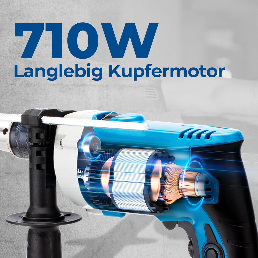 DongCheng Schlagbohrmaschine Bohrhammer 710W,13 mm Bohrfutter Schlagbohrer 45,000 IPM, 3000 RPM mit