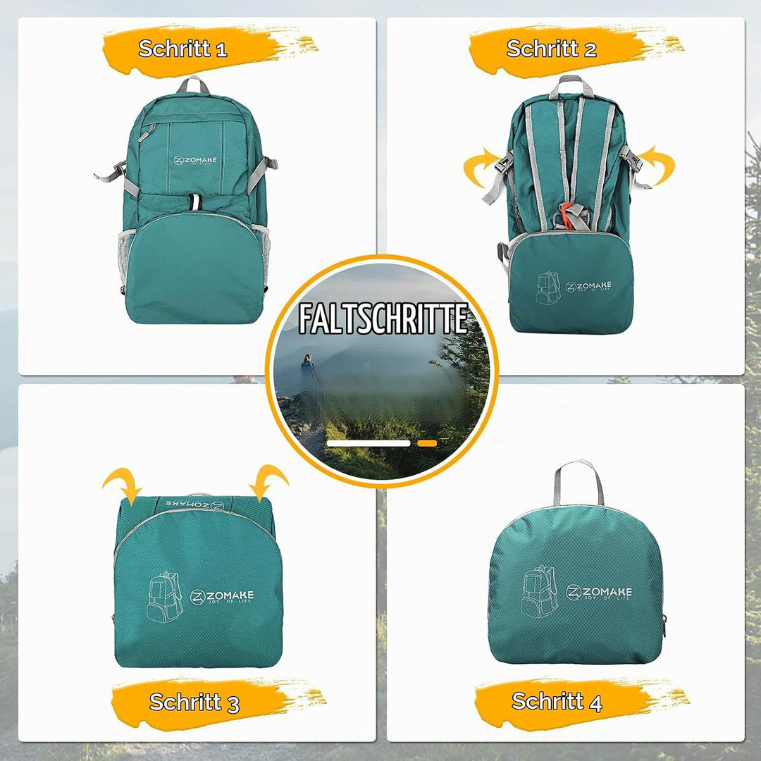 ZOMAKE Faltbarer Rucksack 35L,Leichter Rucksäcke Wasserdicht Wanderrucksack Packable Backpack für Da