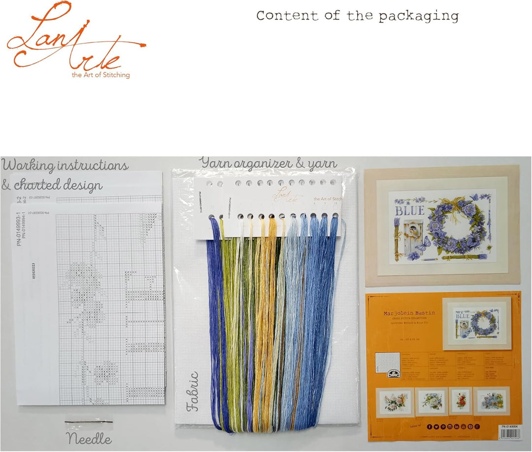 Lanarte Zählmusterpackung Lavendelkranz mit Blaumeise Aida Kreuzstichpackung, Baumwolle, Mehrfarbig,