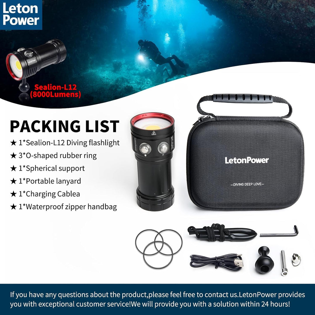 Tauchlampe,LetonPower L12 8000Lumens Taschenlampe tauchen,100m Unterwasser tauchlampe, Unterwasser v