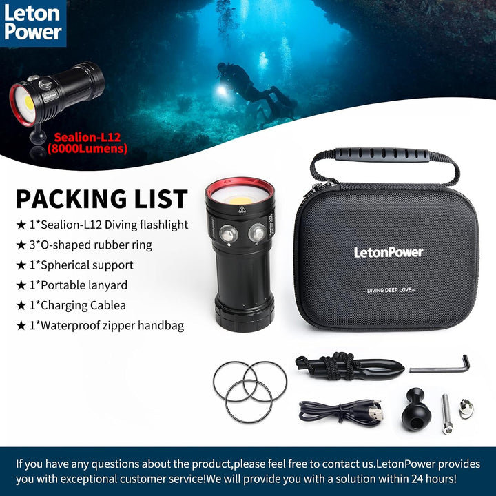 Tauchlampe,LetonPower L12 8000Lumens Taschenlampe tauchen,100m Unterwasser tauchlampe, Unterwasser v