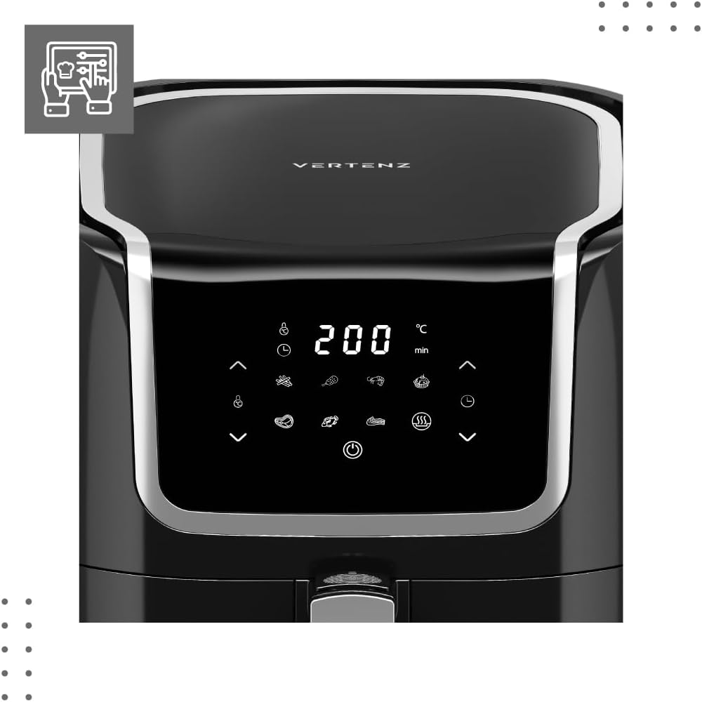 VERTENZ Taste 70 | Kompakte Heissluftfritteuse Airfryer XXL 7.7 Liter Fassungsvermögen | 8 Automatis