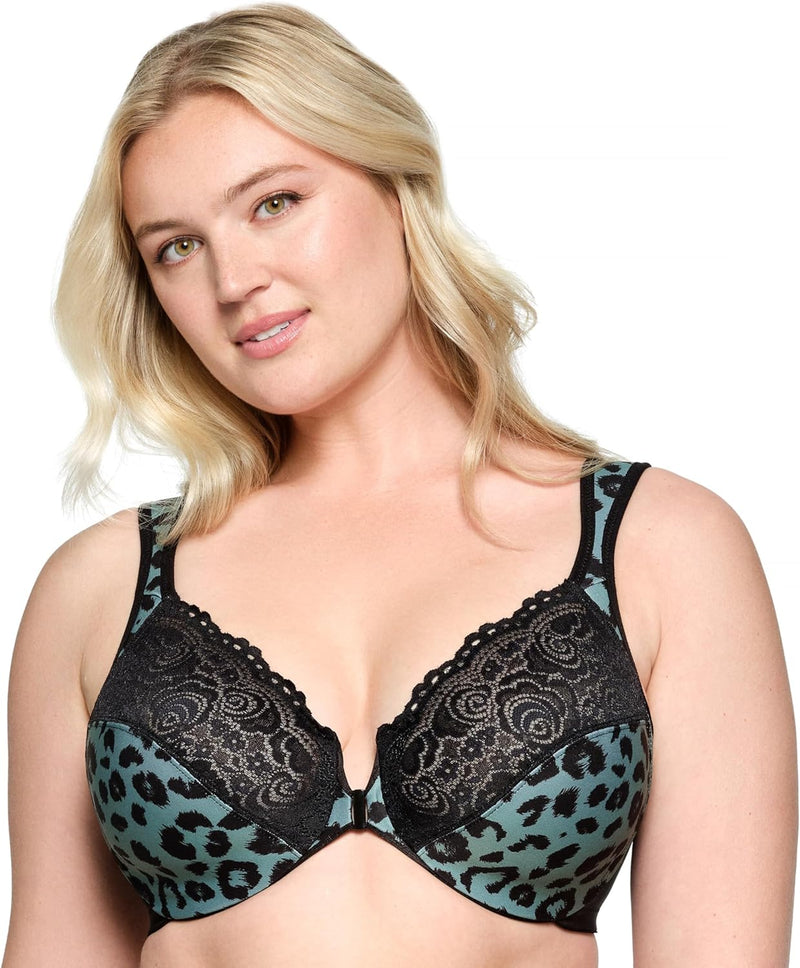 Glamorise Damen Wonderwire-Vorderverschluss BH 75B Jubiläums-leopard-print, 75B Jubiläums-leopard-pr