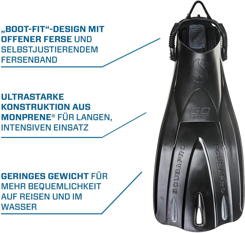 SCUBAPRO GO Sport Geräteflosse Fersenbandflosse Schwarz S, Schwarz S