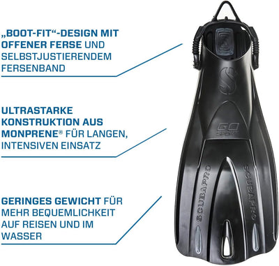 SCUBAPRO GO Sport Geräteflosse Fersenbandflosse Schwarz L, Schwarz L