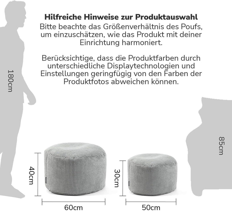 mokebo® Pouf, Hocker o. Sitzhocker aus Cord 40x60 cm &