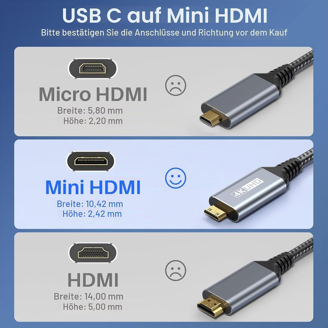LDLrui USB-C zu Mini-HDMI-Kabel 1.5M 4K60Hz Einbahnverkehr für Heim-Office | Type C zu Mini HDMI 2.0