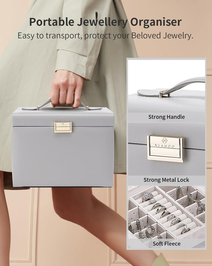 Vlando Schmuckkasten Jewelry Box mit 4 Ebenen, Schmuckschatulle Gross PU Leder, Schmuckkästchen mit